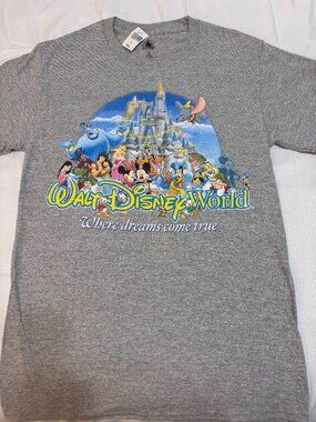 Disney Walt Disney World Character Castle Graphic T-Shirt Gray Size Small NWT